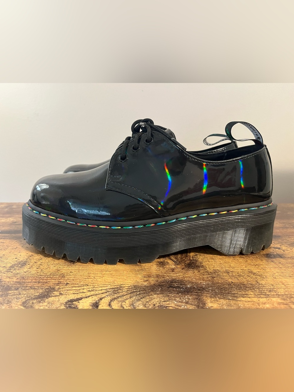 Dr. Martens 1461 quad Rainbow Patent Lace-Up Shoes with Rainbow Stitching